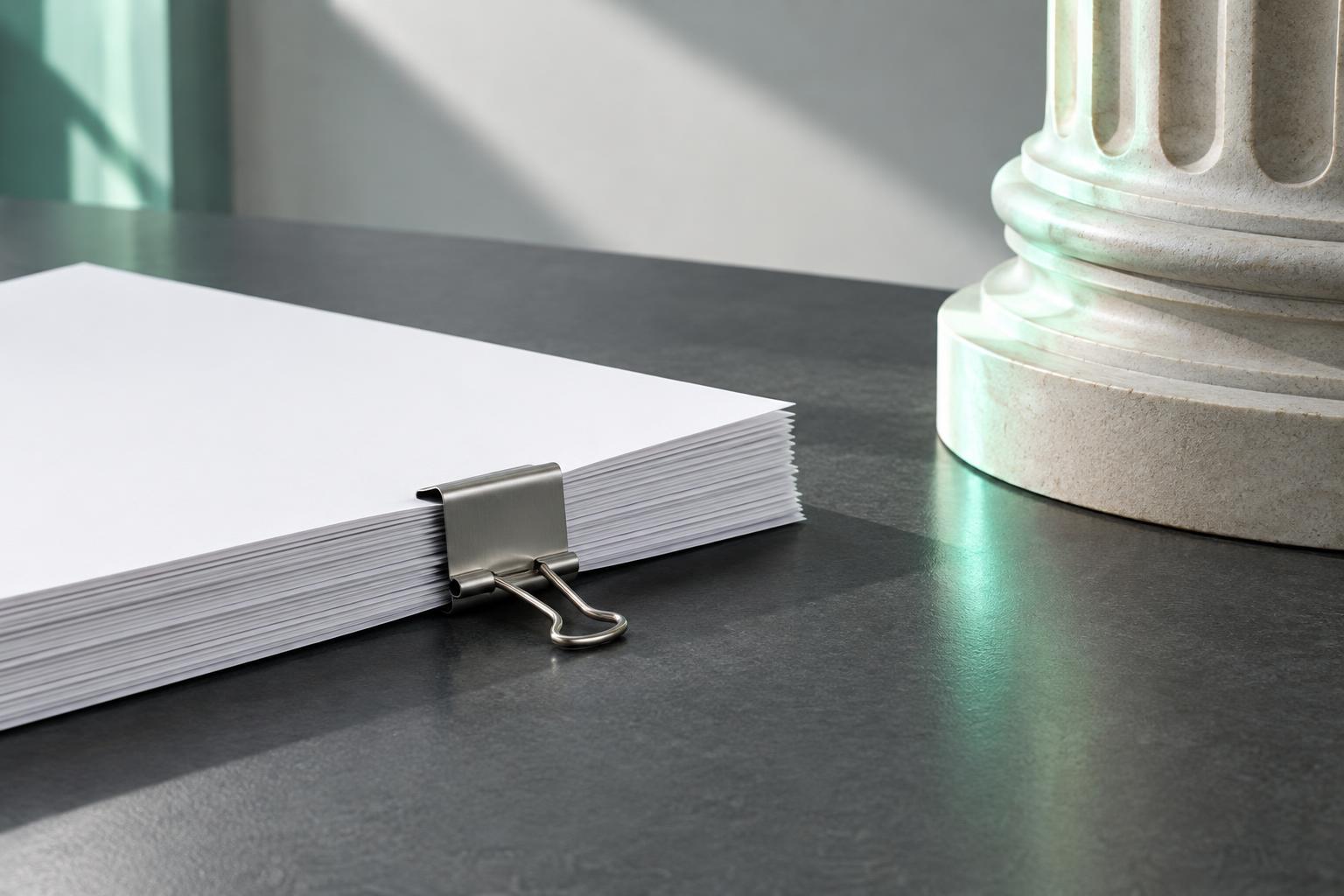 Documents and architectural stone on a desk