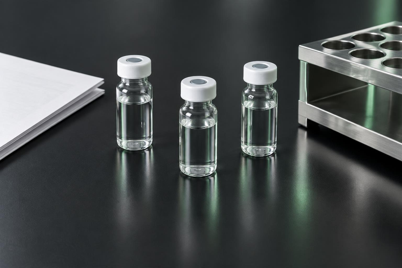 Laboratory sample vials and research documents